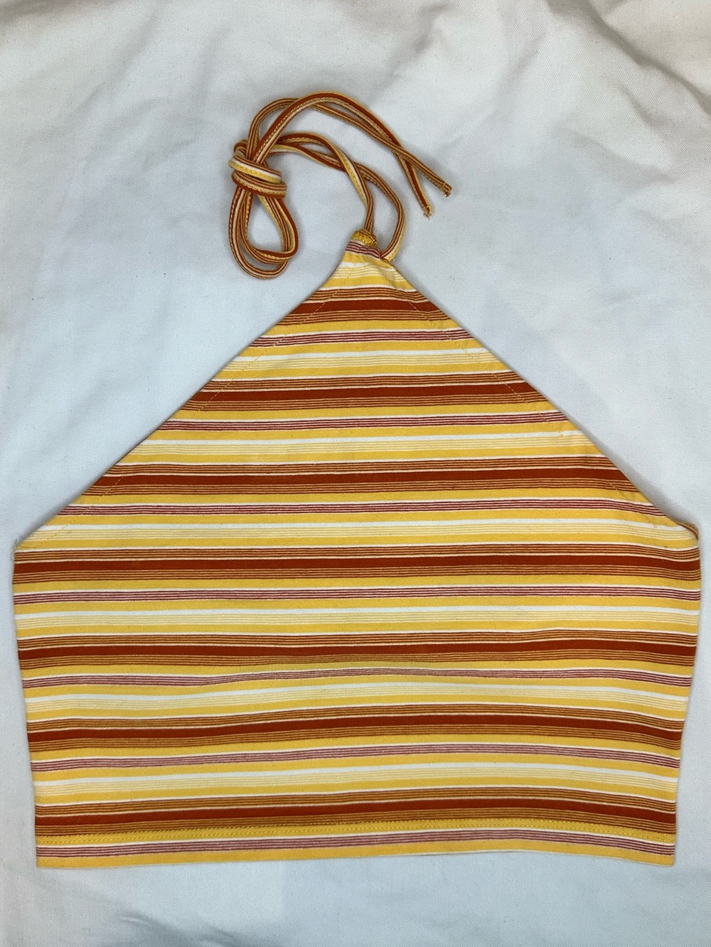 Urban Outfitters Striped Halter Crop Top Yellow Orange Tie Back Small